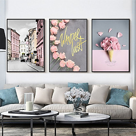 Mua Tranh Bộ 3 Canvas Đẹp - Tranh Những Bông Hoa Nghệ Thuật Decor Không Gian Cafe