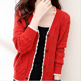 Áo khoác nữ, áo cardigan len phối ren xinh xắn K02