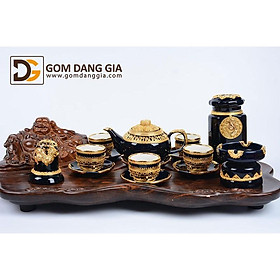 Bộ trà Bát Tràng họa trống đồng dát vàng