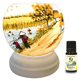 Đèn Xông Tinh Dầu Gốm Bát Tràng Phong Cảnh Câu Cá - Hàng Chính Hãng