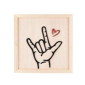 Hình ảnh I Love You Sign Language Wooden Photo Frame Love Gesture Symbol Decor Home Wall Desktop Decoration