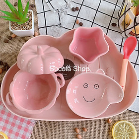 Mua Bộ Chén Ăn Dặm Bằng Sứ Hình Quả Bí Hồng Và Các Chén Nhỏ Hồng Khác Rất Xinh