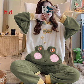 Bộ Lông Nữ Ếch Xanh Mềm Mịn Đẹp Cao Cấp, Bộ mặc nhà nữ đáng yêu