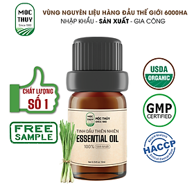 Tinh Dầu Sả Chanh Ấn Nguyên Chất Hữu Cơ MỘC THỦY 100ML - Lemongrass Essential Oil - Khử Mùi Xông Thơm Phòng, Thư Giãn - Đạt chuẩn chất lượng kiểm định