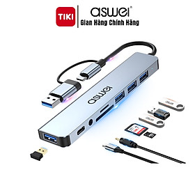 Mua Hub USB 3.0 Và Hub Type C ASWEI 8 in 1 To USB 3.0  SD  TF  USB C  Audio 3.5 - Hàng Chính Hãng