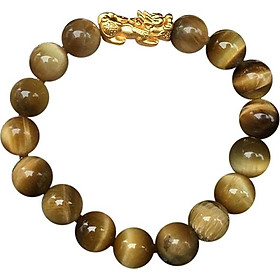 Vòng Tay Đá Mắt hổ nâu vàng Mix Tỳ Hưu MS119 hợp mệnh Thổ, Kim, Thủy cho nam