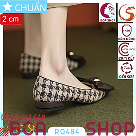 Giày Búp Bê Nữ Mũi Nhọn 2p RO484 ROSATA Tại BCASHOP Có Gắn Nơ Thời Trang - Ca rô Màu Nâu