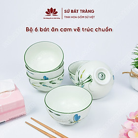 Bộ bát ăn cơm vẽ trúc chuồn sứ Bát Tràng đẹp - Bộ 10 và 6 bát