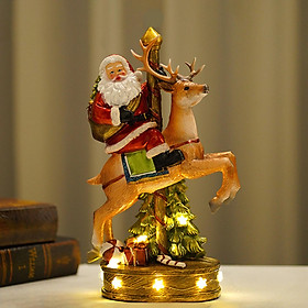 Christmas Sculptures Ornaments with Lights Gifts Resin Craft Santa Statues for Coffee Table Living Room Desk Indoor