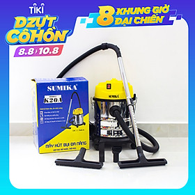 Máy hút bụi gia đình Sumika K20A, Màu Vàng, 20L, 1500W, hút nước, hút bụi, thổi bụi, dây điện dài 10m, thùng chứa Thép không gỉ - Hàng chính hãng