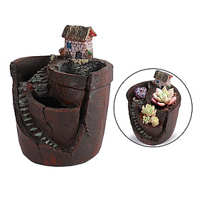Rustic Succulent Pot Planter Flowerpot with Sweet House Fairy Garden Balcony