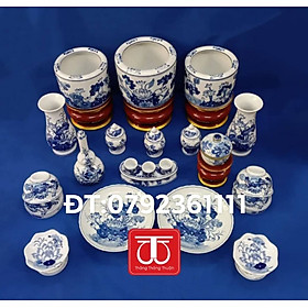 Mua BỘ BÁT HƯƠNG VẼ SEN ( HAI BÁT 16+ MỘT BÁT 18 )  .ĐẾ GỖ SƠN SON THẾP VÀNG ( ĐẾ CAO 11CM)