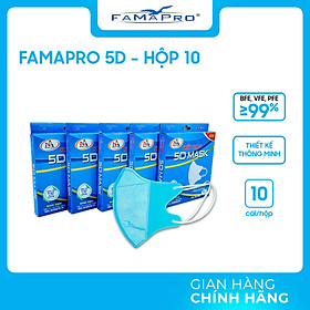 [HỘP - FAMAPRO 5D MASK] - Khẩu trang y tế kháng khuẩn 3 lớp Famapro 5D Mask (10 cái/ hộp) - COMBO 5 HỘP - XANH