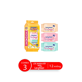 Combo 3 lốc khăn ướt bỏ túi Mini Let-green, 12 miếng/gói, 6 gói/lốc