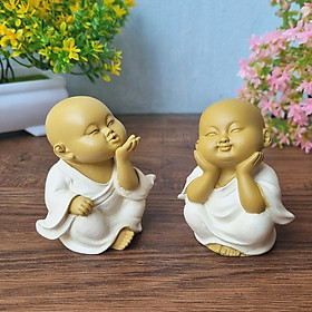 Bộ 02 chú tiểu Hồn Nhiên - Yêu Đời màu áo trắng giản dị - tặng kèm 10 xu vàng mini