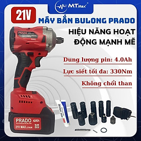 Mua Máy Bắn Bulong Prado 21V – Tặng Kèm 2 Pin 21V  Lực Siết 330Nm  Lỗi Đồng 100%  Bọc Ngoài Bằng Nhựa Cao Cấp  Tay Cầm Được Bọc Lớp Cao Su. Cầm Rất Chắc Tay