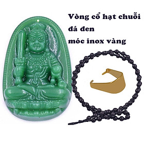 Mặt dây chuyền Phật Bất động minh vương đá xanh 2.2 x 3.6cm ( size trung ) kèm vòng cổ hạt chuỗi đá đen + móc inox, Phật bản mệnh