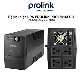 Hình ảnh Bộ lưu điện UPS PROLiNK PRO1501SFCU (1500VA) công suất 900W, tích hợp bộ AVR, sạc siêu nhanh, dùng cho PC, Camera, Wifi - Hàng chính hãng