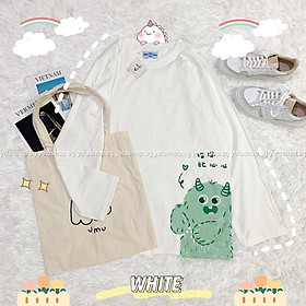 Áo thun dài tay  MONSTER CHỮ HÀN phông Unisex nam nữ tee oversize form rộng pull Ulzzang Streetwear Hàn Quốc vải mềm