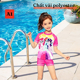 Đồ bơi cho bé gái hình Pony - Elsa từ 10-38kg - độ co giãn cực tốt - Áo tay ngắn quần ngắn