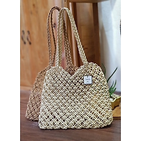 Túi cói túi tote đi biển đan tay phong cách tối giản kiểu hàn quốc see thru crotched straw bag