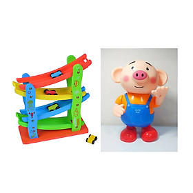 Combo 02 bộ đồ chơi XE CẦU TRƯỢT Ô TÔ và CHÚ HEO BIẾT NHẢY BIẾT HÁT cho bé