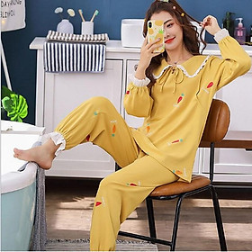 Bộ Đồ Bầu Và Sau Sinh Dài Tay Azuno AZ30 Mặc Nhà Thu Đông Chất Cotton Mềm Mại Có Thiết Kế Cho Con Bú