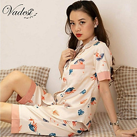 Đồ Ngủ Nữ Bộ Pijama Lửng Lụa Cao Cấp Mặc Nhà Họa Tiết Đẹp Vadesi Mã 02