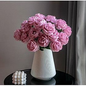 Bình hoa hồng trà hoa lụa cao cấp để bàn trang trí phòng khách, decor nhà hàng, spa, khách sạn đẹp mắt sang trọng