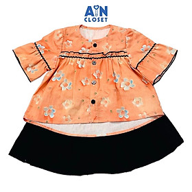 Bộ áo váy ngắn bé gái họa tiết Hoa Cam phấn đen cotton boi - AICDBG29ORI4 - AIN Closet