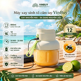 Máy Xay Sinh Tố Cầm Tay VinBuy 850ml - 12 Lưỡi Dao Inox 304, Xay Khỏe, Pin Siêu Lâu, Sạc Type-C, Bảo Hành 12 tháng Hàng chính hãng