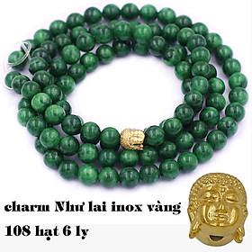 Bộ Vòng Chuỗi, Tràng Hạt 108 Hạt 6 Ly Đá Cẩm Thạch Sơn Thủy Charm Phật A Di Đà Inox - Tràng Chuỗi Niệm Phật - An Yên - Thịnh Vượng - May Mắn - Tài Lộc