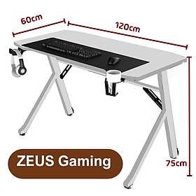 Bàn Gaming ZEUS tích hợp 2 nắp luồn dây điện có giáp Led, Bàn làm việc Gaming đầy đủ phụ kiện 2 kích thước 1m2 và 1m4