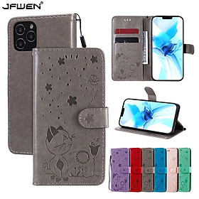 Ốp điện thoại da nắp lật dạng ví hình ong mèo cho iphone 12 Mini 11 Pro Max XR 7 8 6S 6 Plus X XS Max SE 2020 - 1