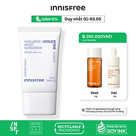 Kem chống nắng dưỡng ẩm & cải thiện nếp nhăn innisfree Hyaluron Moist Sunscreen Essence Texture SPF50+ PA++++ 50 mL