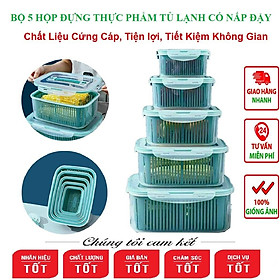 BỘ 5 HỘP ĐỰNG ĐỒ, THỰC PHẨM TỦ LẠNH 2 NGĂN CÓ NẮP ĐẬY CAO CẤP