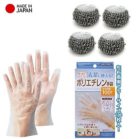 Mua Combo set 04 miếng cọ xoong nồi lót mút 50g + set 50-70-100 chiếc găng tay nilon - made in Japan