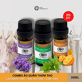 Combo Tinh Dầu Áo Quần Thơm Tho Nano Cinnamon - Bạc Hà, Cam, Lavender, 30ml