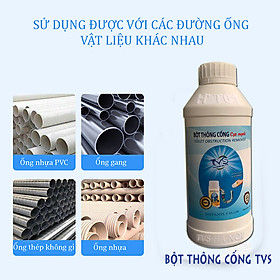 Combo 2 chai bột thông cống TVS-350 gam 1 chai, thông cầu cống, rác hữu cơ, bồn cầu, chậu rửa bát loại mạnh nhất