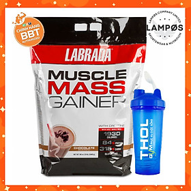 Combo Sữa tăng cân Muscle Mass Gainer vị Chocolate của Labrada, hỗ trợ tăng cân tăng cơ nạc (5.4kg) - Bình lắc THOL (Màu ngẫu nhiên)
