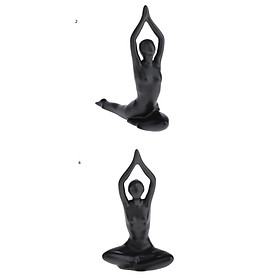 Set of 2 Home Modern Yoga Statues Black Minimalist Style Female Sculpture Figurines Bedroom Tabletop Decor