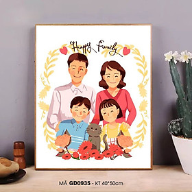 Tranh tô màu số hóa Tranh gia đình hạnh phúc cute đơn giản dễ vẽ GD0935 Happy family