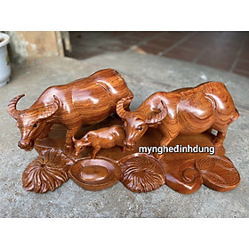 Mua Tượng gia đình trâu phong thủy cầu tài  lộc gỗ hương đá kt 60×23×32cm