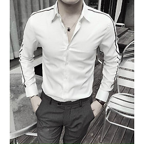 Áo sơ mi nam dài tay trắng viền tay, vai