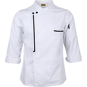 Retro Chef Jacket Coat Uniform Long Sleeve Hotel Kitchen Apparel - L