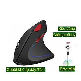 Mua Chuột không dây kiểu đứng sạc pin T22 wireless USB 2.4GHz chống mỏi tay chuyên dùng cho pc laptop macbook ipad tivi DRU - Hàng Chính Hãng