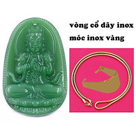 Mặt dây chuyền Phật Đại nhật như lai đá xanh 2.2 x 3.6cm ( size trung ) kèm vòng cổ dây chuyền inox rắn + móc inox, Phật bản mệnh