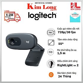 Webcam Logitech C270 HD 720P - 55 độ, mic giảm ồn, tự động chỉnh sáng, chụp ảnh 3MB, phù hợp PC/ Laptop - Hàng chính hãng