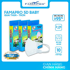 [HỘP - FAMAPRO 5D BABY] - khẩu trang y tế trẻ em kháng khuẩn 3 lớp Famapro 5D Baby (10 cái/ hộp) - COMBO 3 HỘP