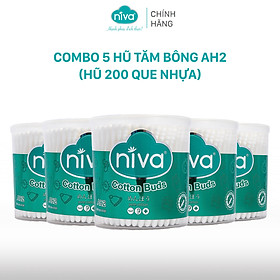 Combo 5 Tăm Bông Niva Hũ Xoay 200 Que Thân Nhựa AH2 Đa Năng Chuyên Dùng Ngoáy Tai, Vệ Sinh, Trang Điểm